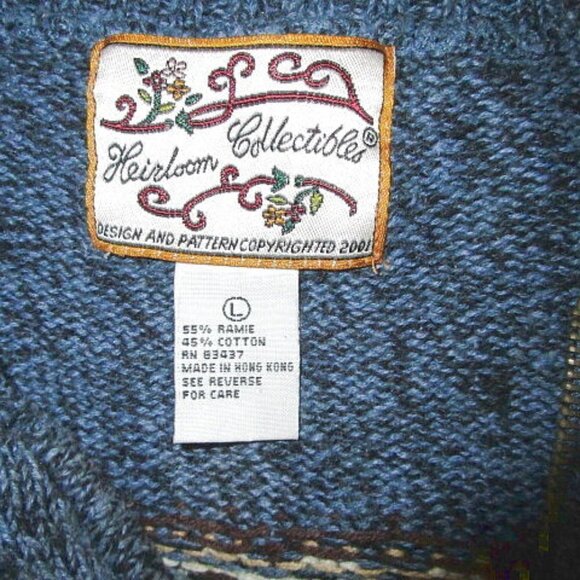 Vtg Heirloom Collectibles Hand Knit Cardigan Size L Sweater Fair Isle Full Zip - Picture 3 of 8